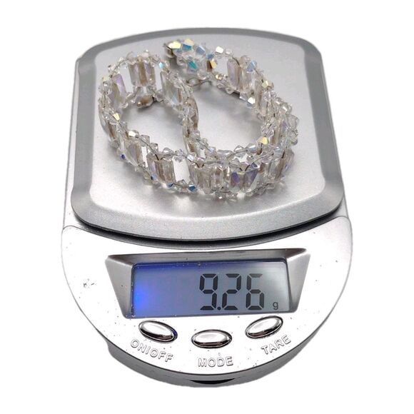 Sterling Silver 925 Aurora Borealis Rhinestone Crystal Bracelet 7.5-8.75" 14mm - Picture 9 of 13